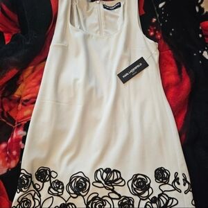 Karl Lagerfeld Ivory Dress with Black Rose Pattern